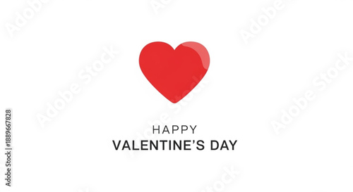 Valentine's day greeting card with red heart and happy valentine's day text on white background