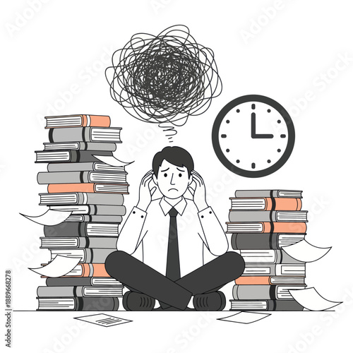 Man Overwhelmed by Work and Time Pressure.