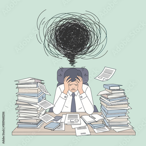 Man Overwhelmed by Workload Stress.