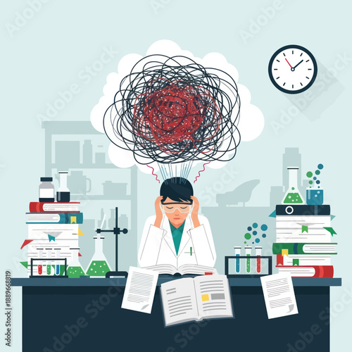 Scientist Overwhelmed by Complex Research Data.