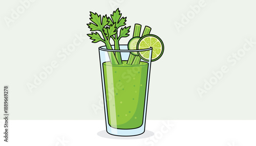 Fresh green juice with mint cucumber and lime in a glass on a table