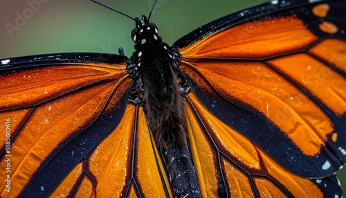 Closeup of Monarch Butterfly Wings Orange Black.