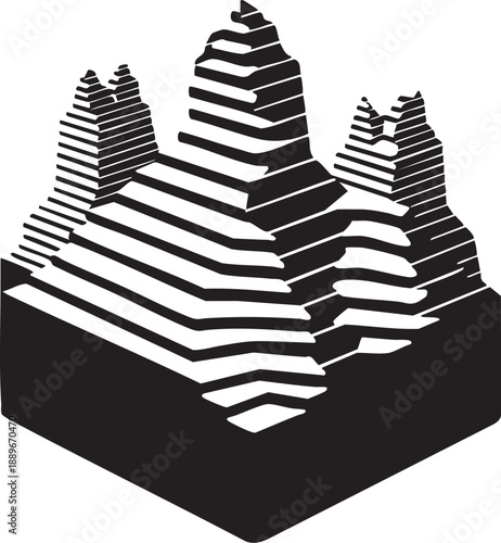 Ilustración isométrica de montaña abstracta con relieve de líneas topográficas