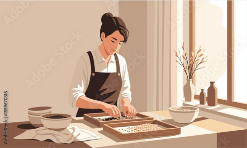 Coffee Bean Sorting Flat Illustration