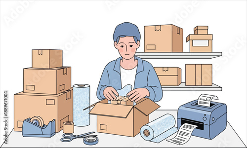 Order Packing and Shipping Flat Illustration