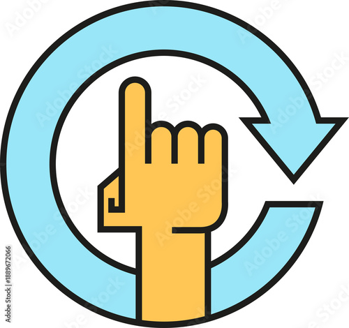 finger hand with reuse arrow icon
