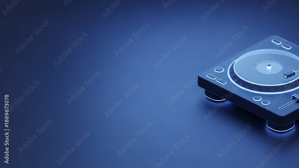 Fototapeta premium A sleek, modern turntable with a glowing base sits on a vibrant blue backdrop, evoking a futuristic aesthetic.