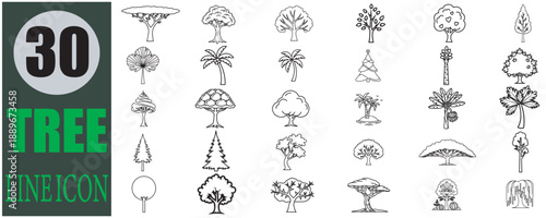  tree line icon set on white background for graphic design projects