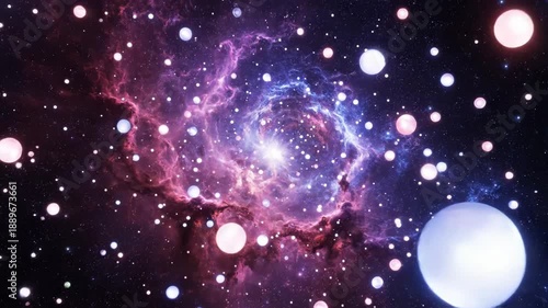 Vibrant cosmic scene with a large glowing planet surrounded by stars and nebulae in space