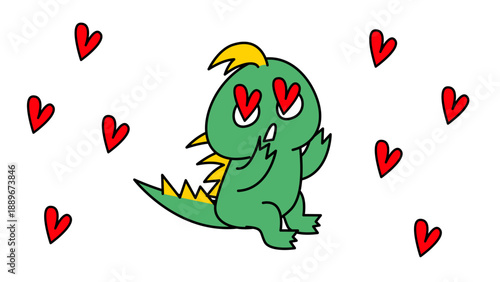 ハート目でときめくチュパカブラのイラスト｜恋・好意・推しへの愛情表現