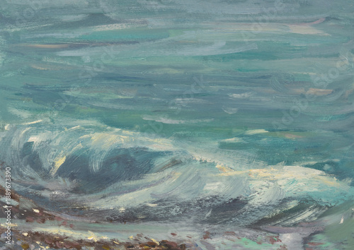 Wallpaper Mural Sea oil painting. Abstract turquoise seascape. Impressionism, plein-air sketch, original work. The concept of bad weather storm. Artistic pictorial background for creative design of postcards, covers Torontodigital.ca