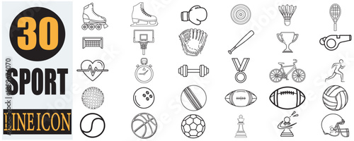 sport line icon collection on white background