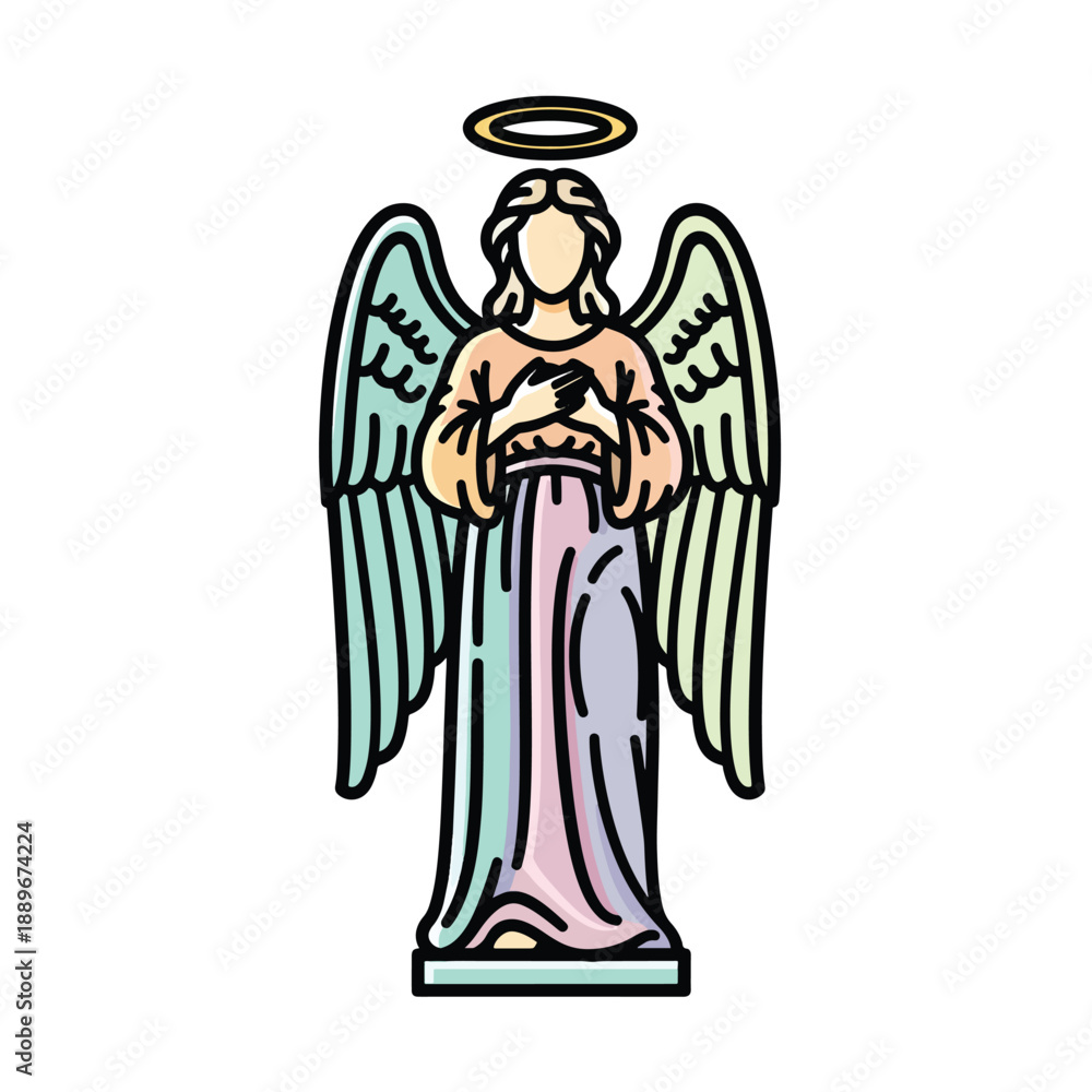 Fototapeta premium Peaceful Angel Illustration with Golden Halo and Gentle Expression, Symbolizing Love and Spirituality