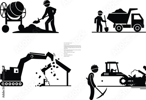 Construction workers and machinery in action