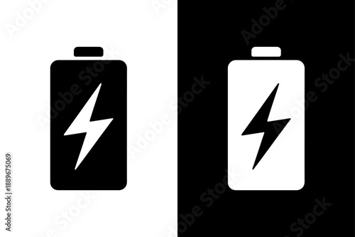 Battery Charging Vector Icon Pack. Minimal Black White Silhouettes of Energy and Power Status