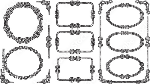 Set of ornate vintage metal frames with gold and silver chain borders illustration
