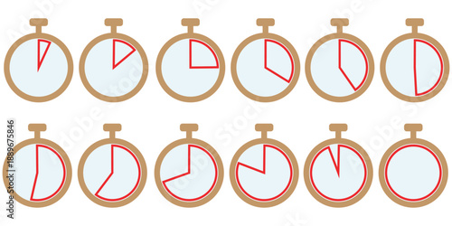 Set of stopwatch timer icons showing different time intervals in outline