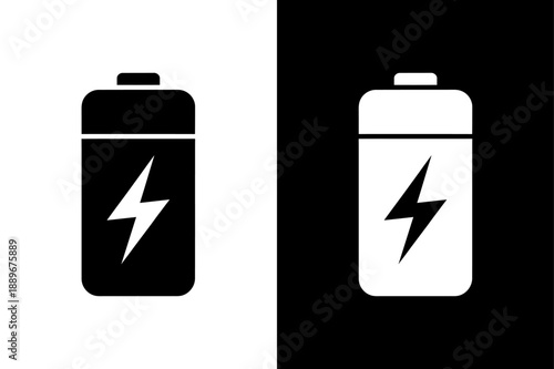 Battery Charging Icon Collection. Black and White Silhouette Vectors Showing Power and Charge Levels