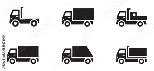 Delivery truck set with various vehicle types and shapes isolated on white background for logistics business