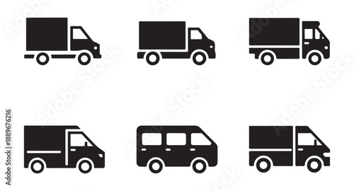 Delivery truck and van icons vector set isolated on a white background signifying different types of cargo transport