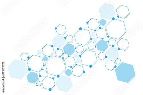 Science network pattern blue Hexagonal abstract background. Big Data Visualization structure elements . Health care and science medical pattern innovation. Template design with concept Dots and lines.