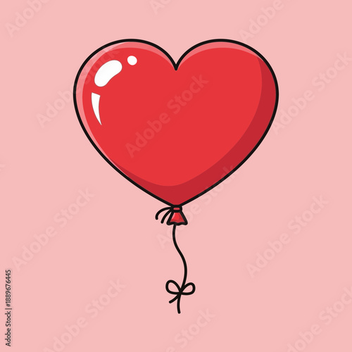 Red Heart Shaped Balloon Illustration.