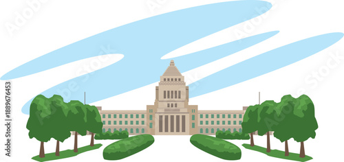 すみわたる青空と国会議事堂のイメージイラスト