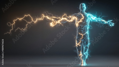 a glowing figure of a man meditating . Generative AI