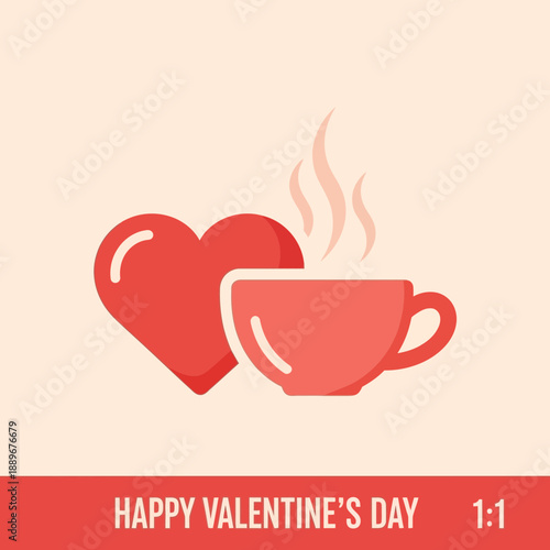 Valentines Day Coffee Cup Heart Illustration.
