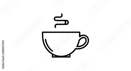 Simple line drawing of a steaming cup of coffee.