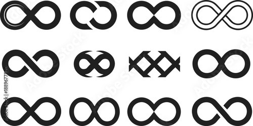 Infinity Symbol Logo Vector Set with Modern Geometric Loop Variations for Technology Branding Startups Fintech Identity and Minimal Graphic Design Projects