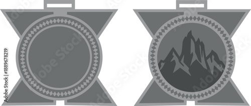 Mock up Medalla deportiva en forma de X con una montaña al centro 
