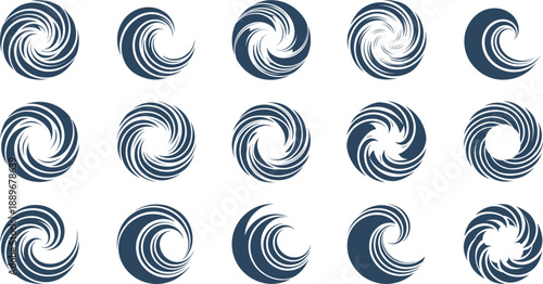 Abstract Ocean Wave Swirl Logo Vector Set with Circular Water Symbols for Surf Branding Coastal Businesses Modern Apps and Graphic Design Projects
