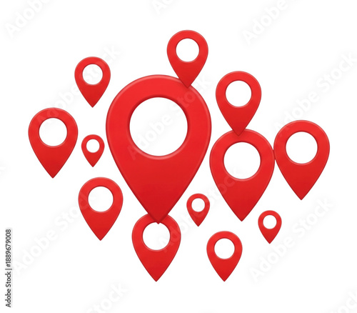 3d red location pins collection isolated transparent bg, cutout png