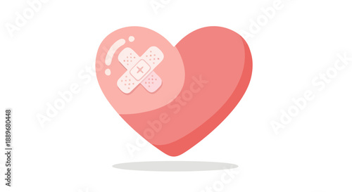 Simple Cartoon Heart with Band-Aid Illustration Conveys Love and Care