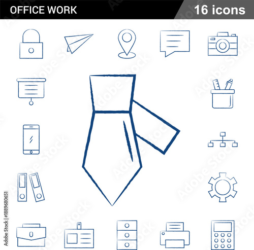 Corporate Office Administration 16 Blue Line Art Icons for HR Manuals, Workflow Mapping and Workplace Policy Graphics