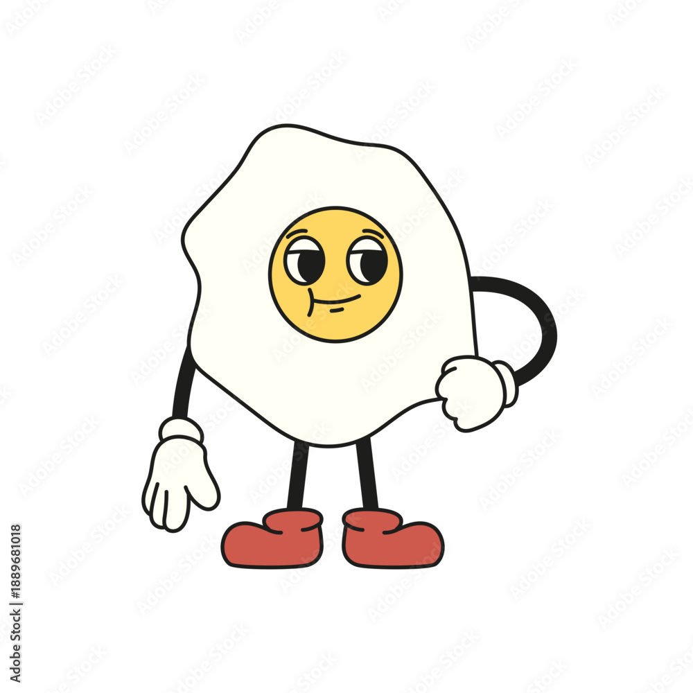 Obraz premium Retro Fried Egg Cartoon Character