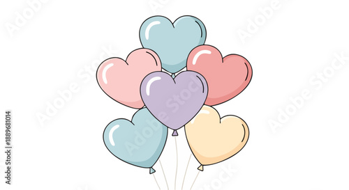 Cluster of Six Pastel Heart-Shaped Balloons Tied Together in Festive Digital Illustration for Celebration Event