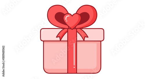 Vibrant Red Gift Box with Delicate Bow, Playful Cartoonish Design for Celebration, Joyful Gift Packaging Illustration