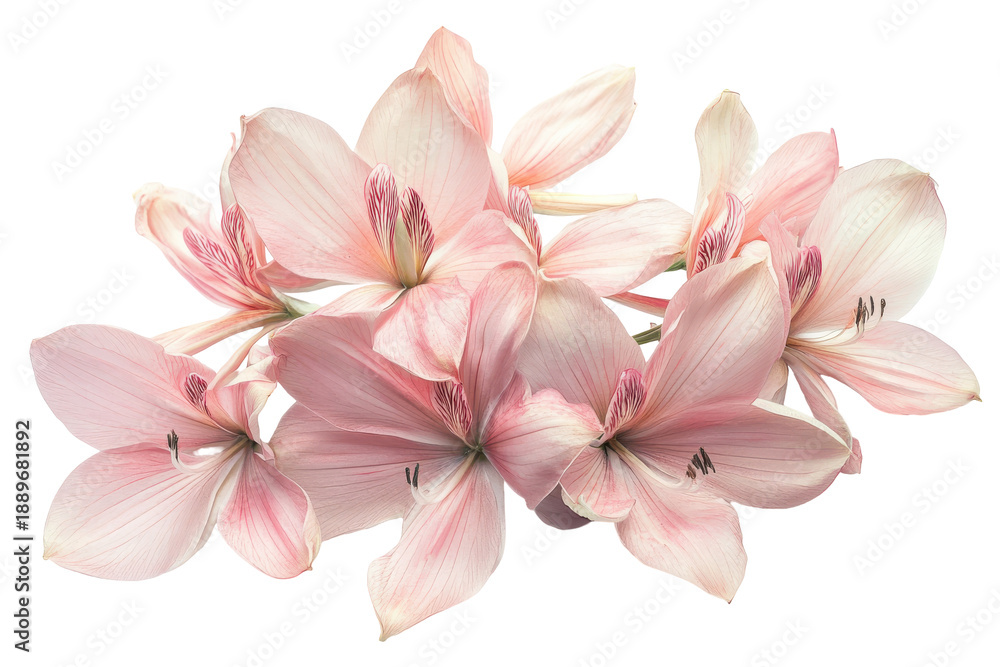 Naklejka premium Cluster of delicate pink orchids flowers isolated on transparent background. Pink orchids flowers isolated on white background.