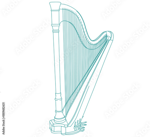 lassical harp outline vector illustration.