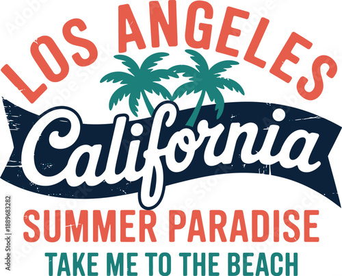 Los Angeles California Summer Paradise Text with Palm Trees