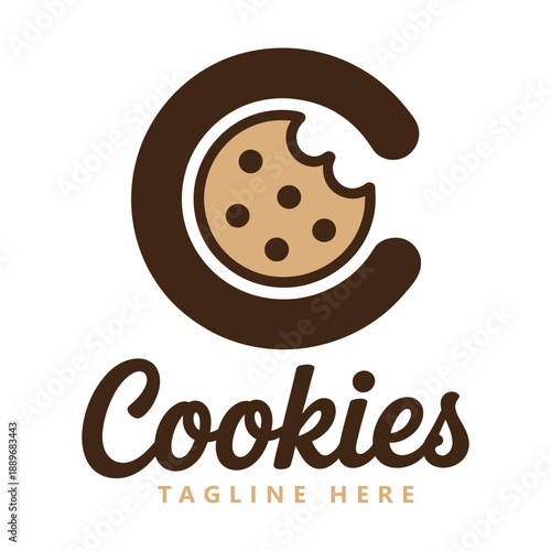Cookie logo with chocolate chip and bitten edge design template icon