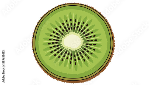 Fresh kiwi fruit slice with vibrant green color and black seeds on white background healthy eating concept