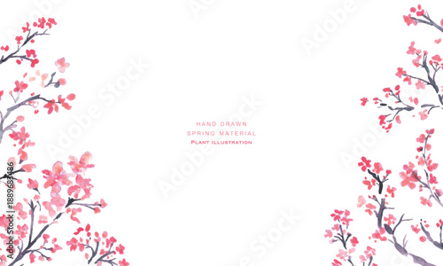 水彩。水彩タッチで描いた日本の桜イラスト。梅の花のベクターイラスト。
Watercolor. Japanese cherry blossom illustration drawn with watercolor touch. Vector illustration of plum blossom.