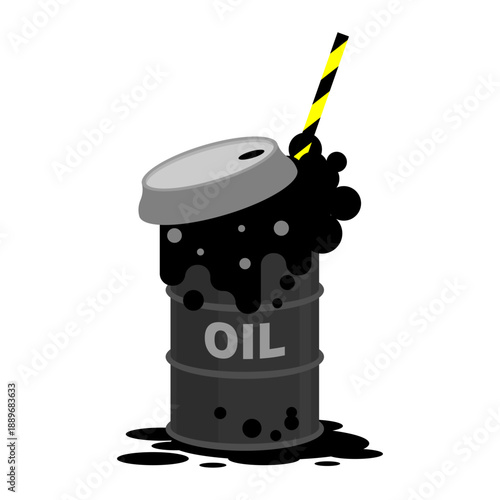 cocktail made of black oil with straw. Symbol of pollution, overconsumption, and industrial lifestyle.