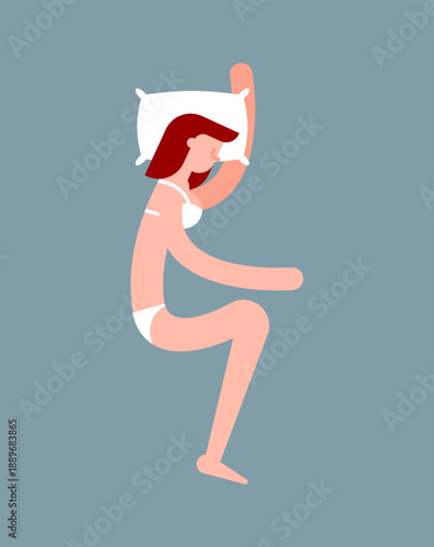Woman sleeping in a fetal or curled-up position, known as 'The Thinker.' Represents deep, reflective rest, emotional vulnerability, or a sense of comfort and safety.
