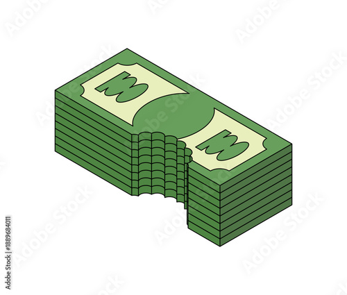 stack of US dollar bills with a bite mark. Symbolizes profit loss, missed financial opportunity, or asset depreciation in a 3D flat style