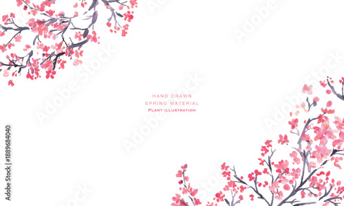 水彩。水彩タッチで描いた日本の桜イラスト。梅の花のベクターイラスト。
Watercolor. Japanese cherry blossom illustration drawn with watercolor touch. Vector illustration of plum blossom.