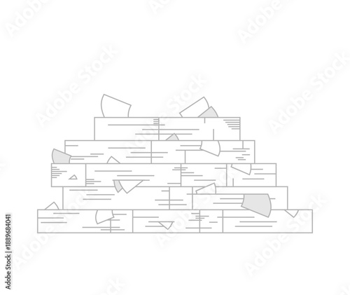 Outline drawing of a huge, crumbling mountain of reports, forms, and documents. Concept of stress, bureaucracy, information overload, and administrative collapse